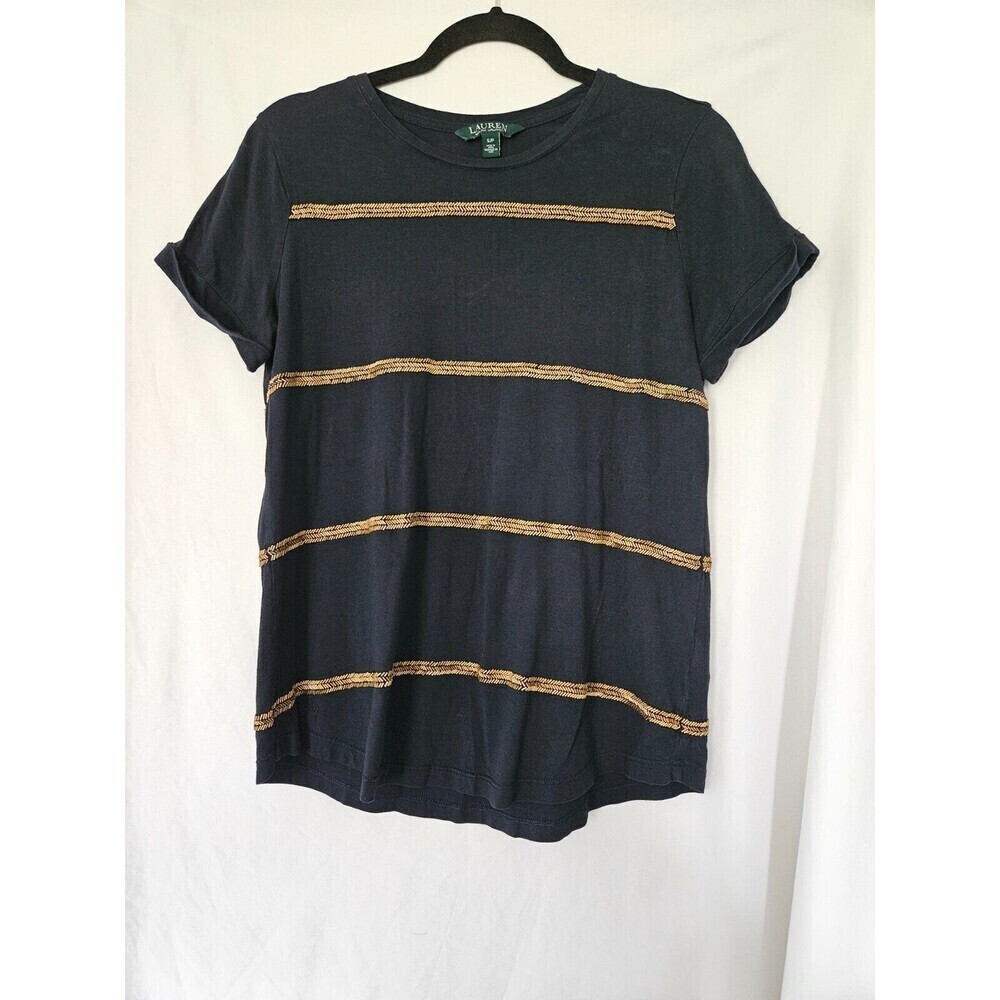 LAUREN RALPH LAUREN  Women's Striped Embellised/beaded Casual Shirt Top  Size PS
